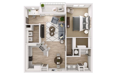 Floor plan for 1 bed, 1 bath, 931 sqft